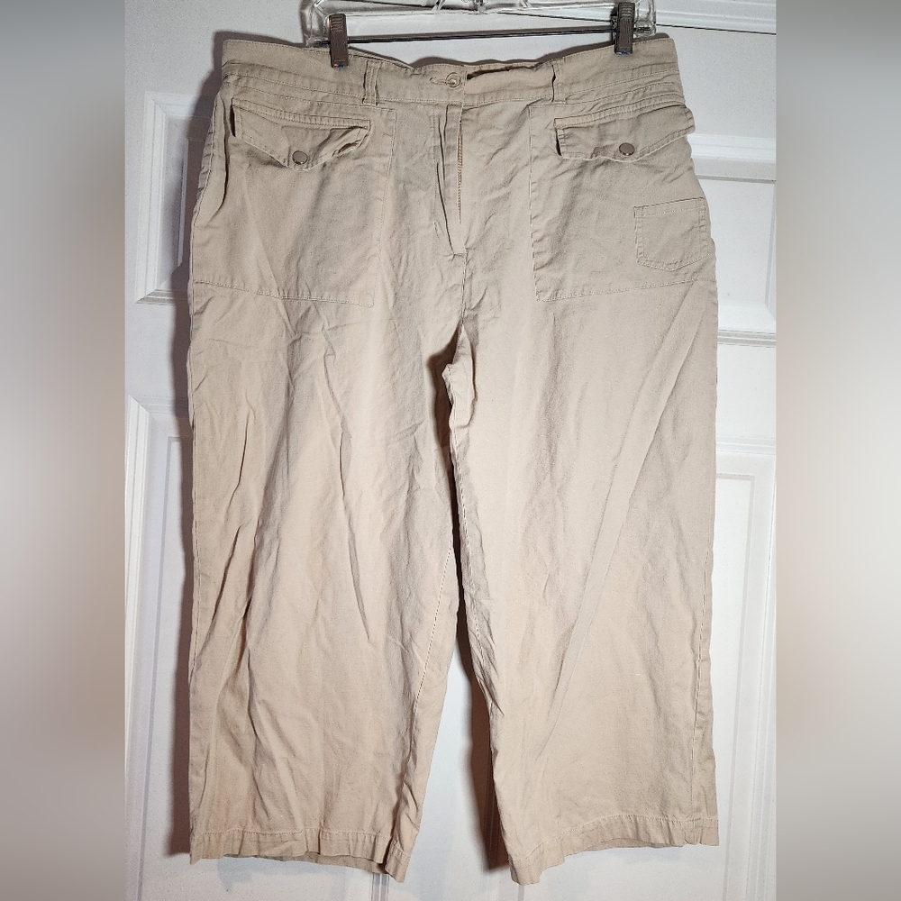 Chico's Casual Beige Linen Cotton Blend Capri Pants XL (Chicos 3)